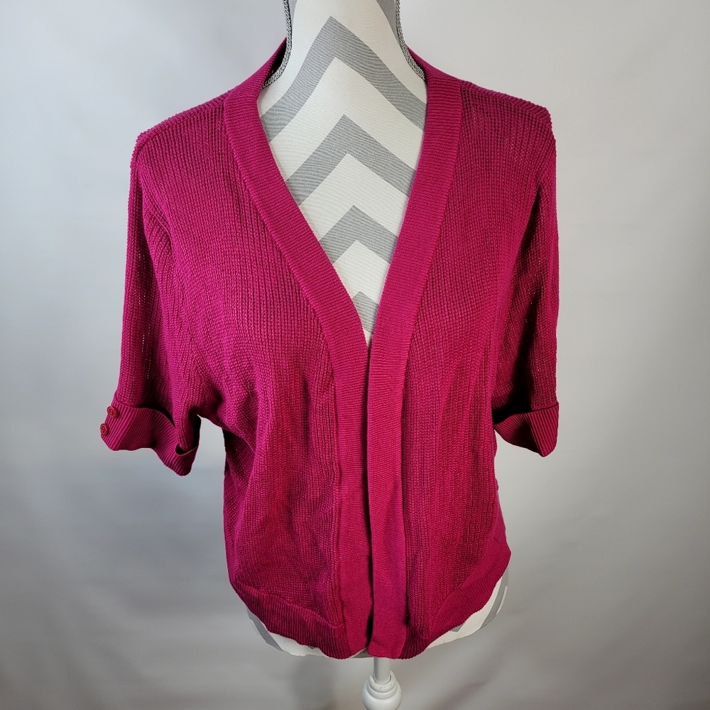 Allison Daley Petite Hot pink/Maroon SS Open Front Cardigan Cotton Blend Size PL